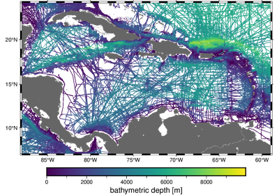 Single-beam bathymetry of the Caribbean