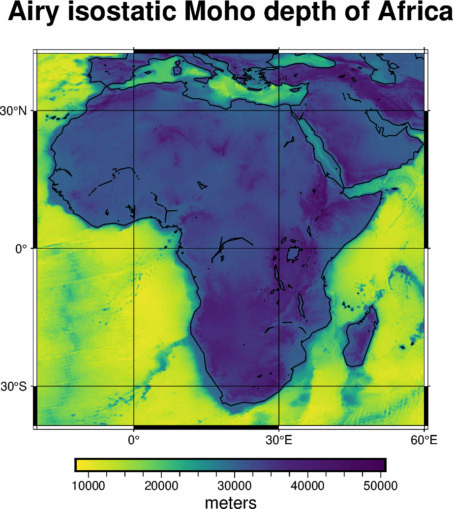 Airy isostatic Moho depth of Africa