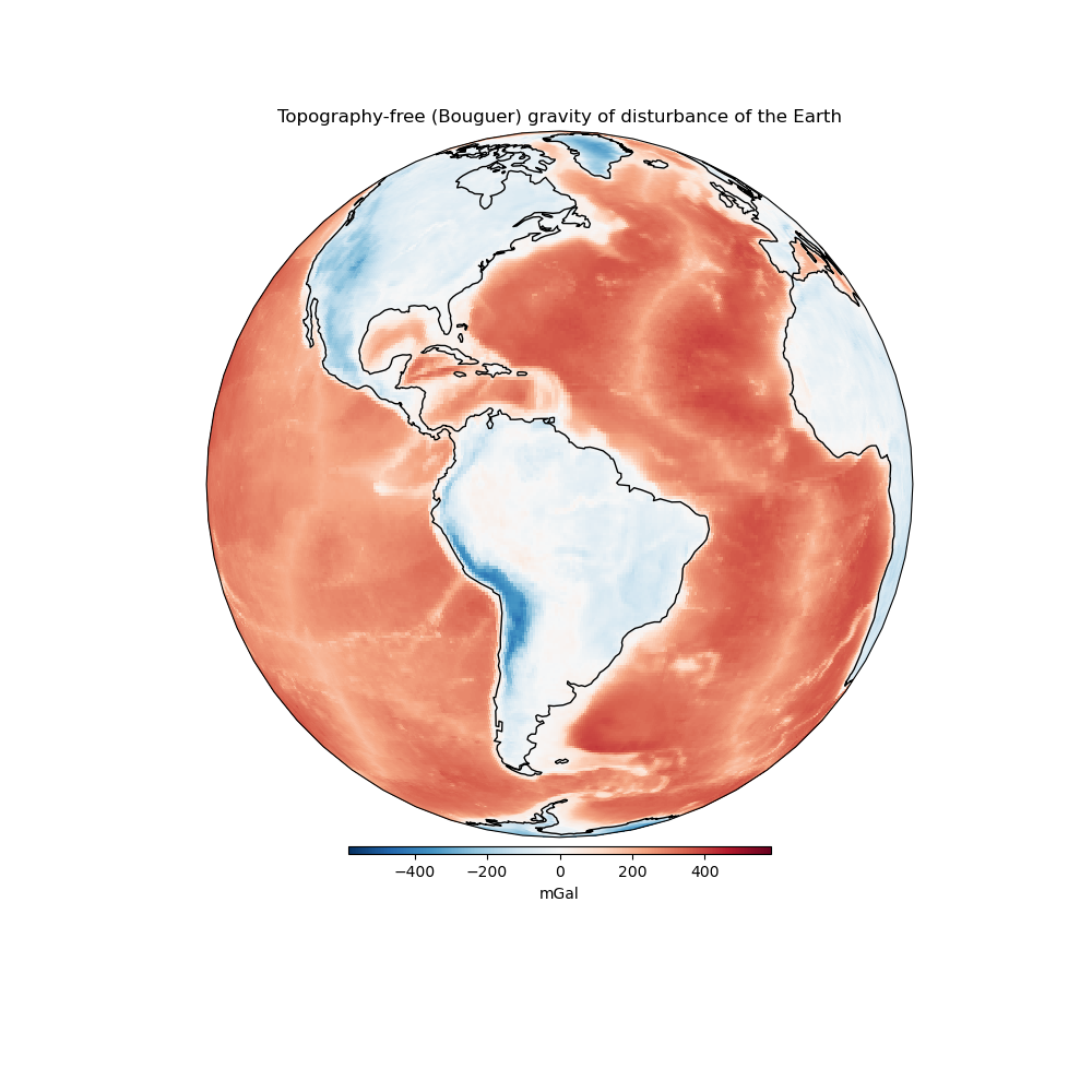 Topography-free (Bouguer) gravity of disturbance of the Earth