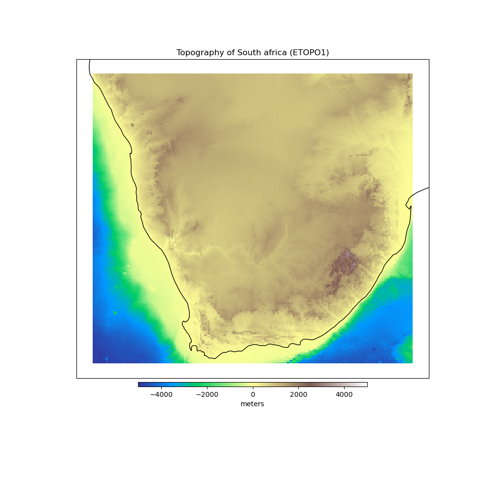 Topography of South africa (ETOPO1)