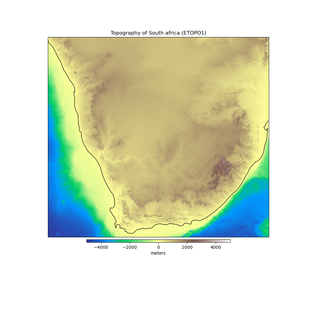 Topography of South africa (ETOPO1)