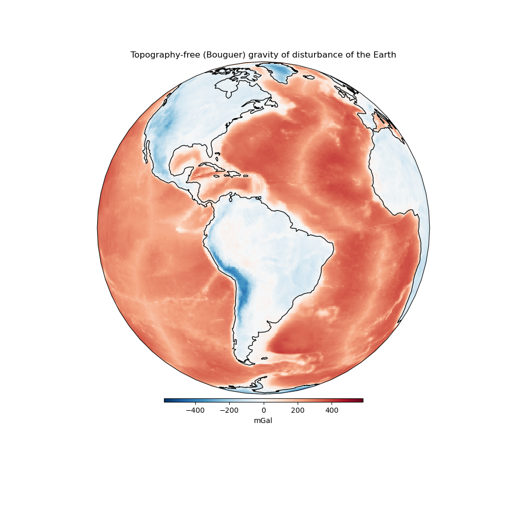 Topography-free (Bouguer) gravity of disturbance of the Earth