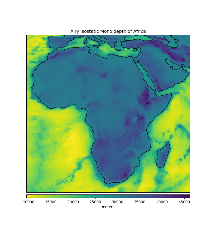 Airy isostatic Moho depth of Africa