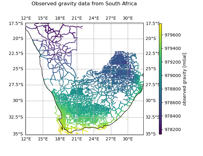 Observed gravity data from South Africa