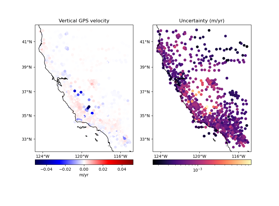 Vertical GPS velocity, Uncertainty (m/yr)