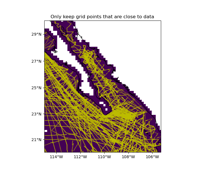 Only keep grid points that are close to data