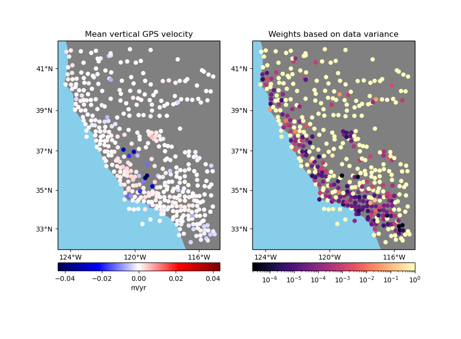 Mean vertical GPS velocity, Weights based on data variance